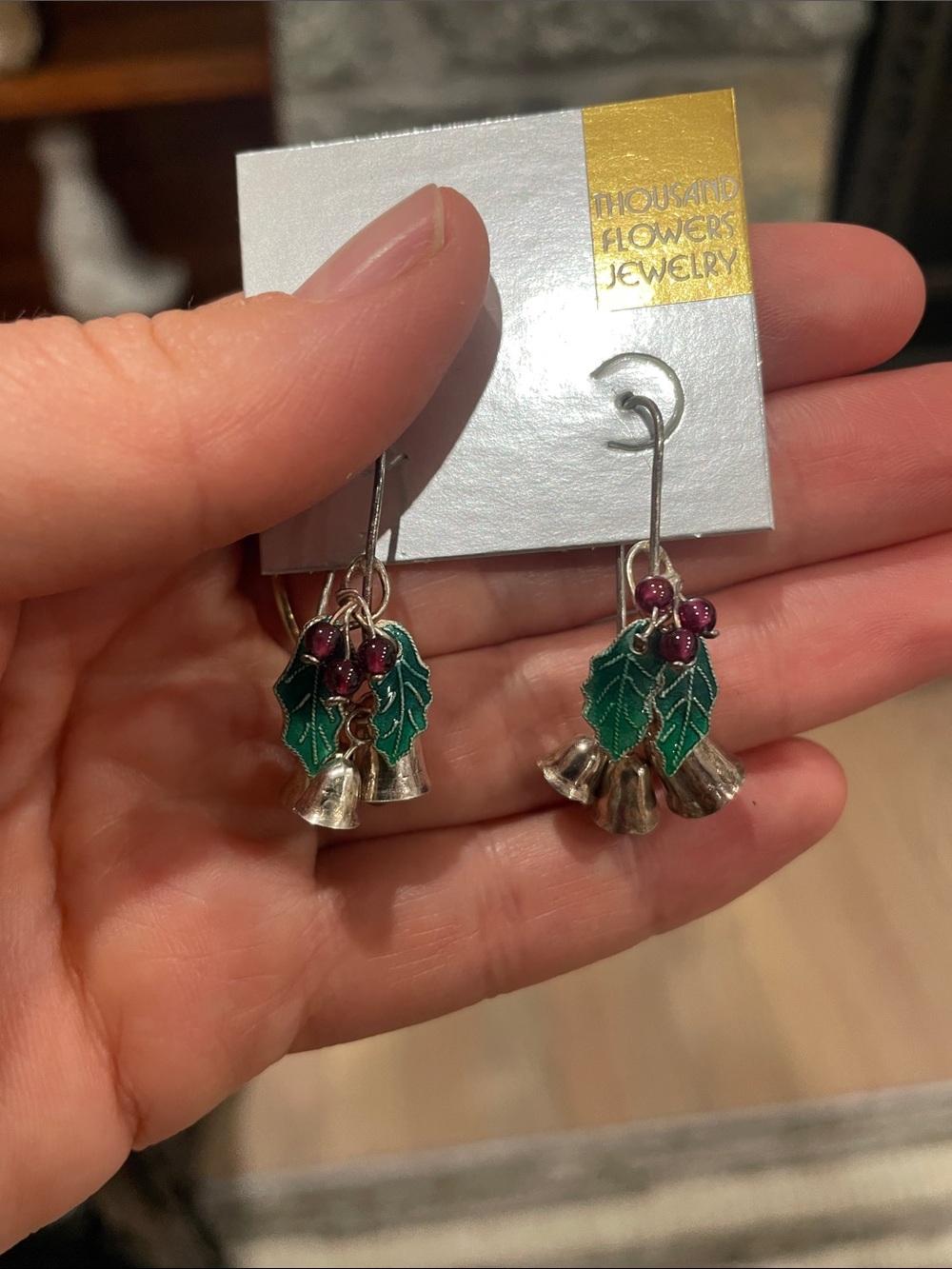 Thousand Flowers Green Leaf and Berry Drop Earrings